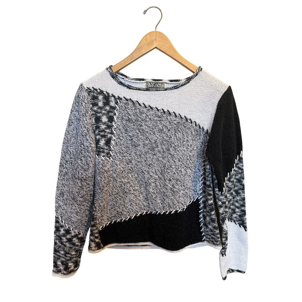 Anthropologie Curio Knit Crewneck Sweater Size S Black White